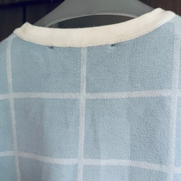 French Connection Sleeveless Round Neck White Check Blue Knit Mini Dress XL - Picture 10 of 11